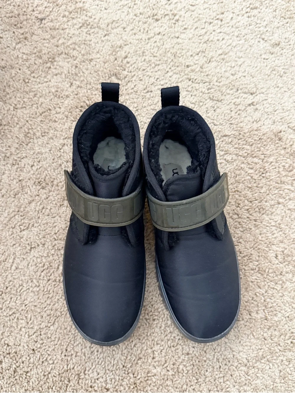 UGG Kids Black Boots with Olive Strap